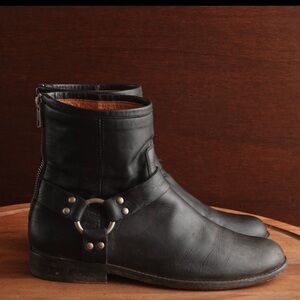 Frye Black Leather Harness Boots
